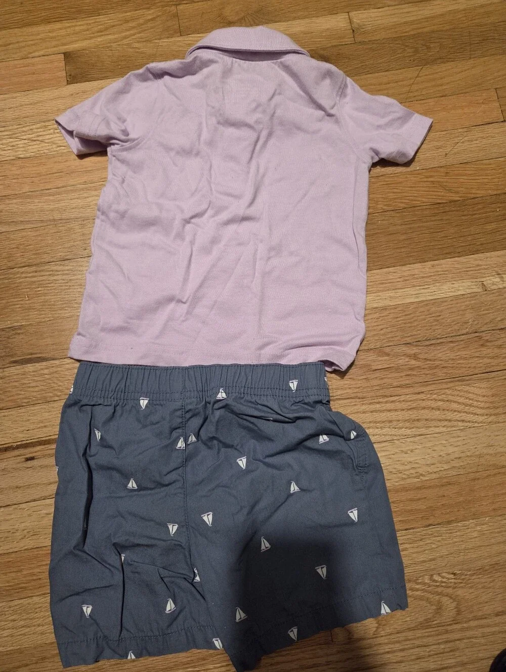Carter's Lavender Polo and Navy Sailboat Shorts Set / 12-18 Months